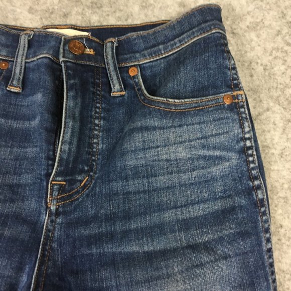 Madewell Jeans 26 2 10" High Rise Skinny Dark Wash Distressed Blue Tencel Lyocel - Picture 4 of 16